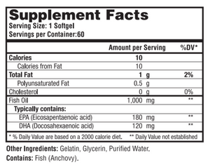 Omega 3 Fish Oil Concentrate 1000 mg - 100 Softgels Natural Systems