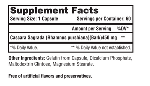 Cascara Sagrada  450 mg, 60 Caps Natural Systems